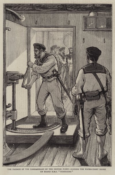 The Passage of the Dardanelles by the British Fleet, closing the Water-Tight Doors on Board HMS Temeraire by Joseph Nash